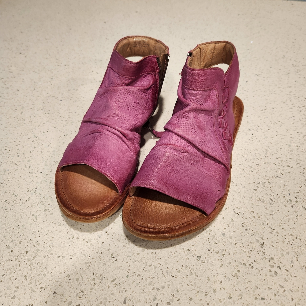 Miz Mooz Purple and Brown Sandals with Ruched Design
